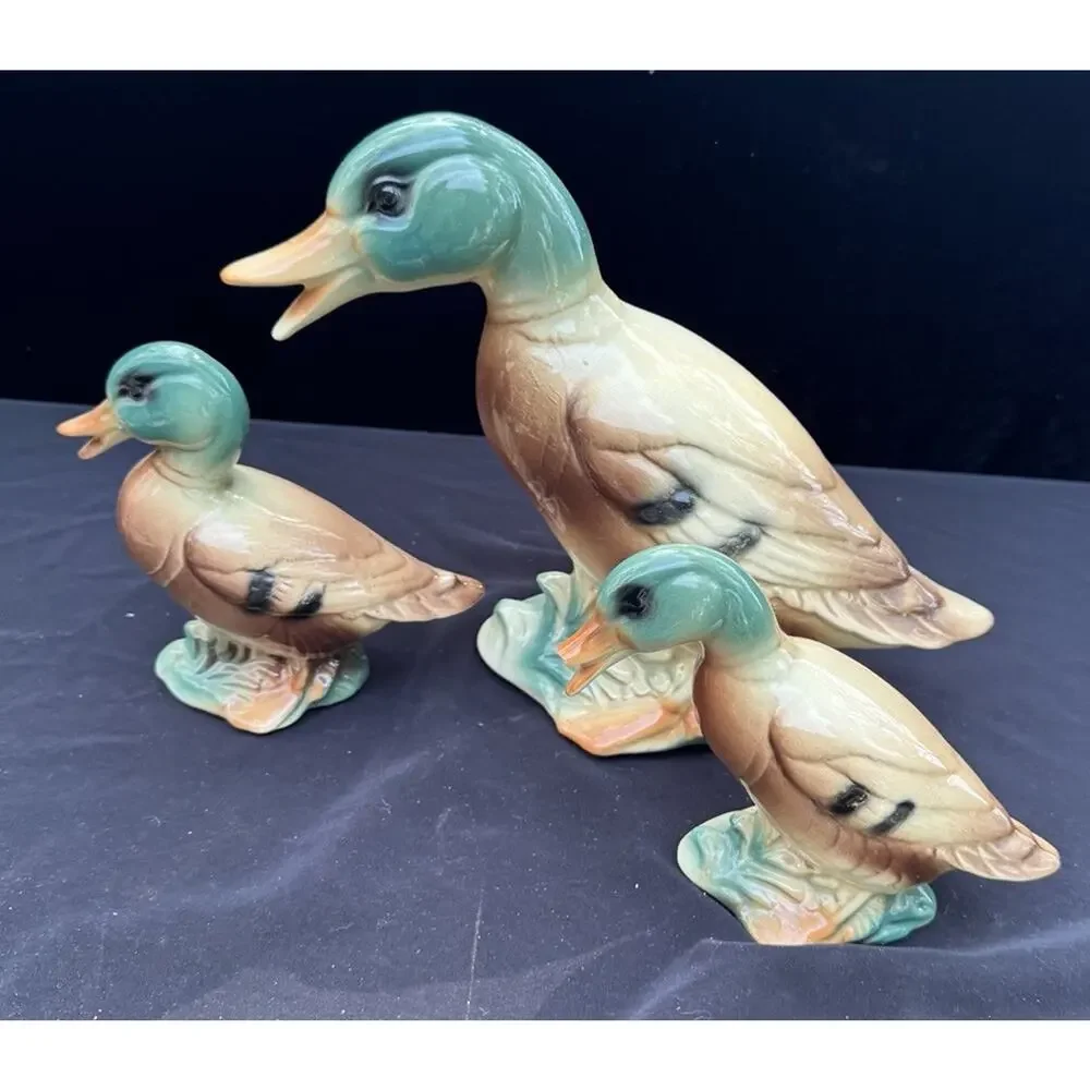 Vintage Royal Copley Windsor Mallard Duck Set of 3 Ceramic Figurine Mid Century